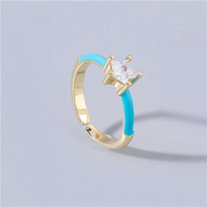 Rhinestone Inlaid Classic Pentagram Design Party Fashion Bling Style Open-end Costume Ring - Blue