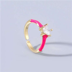 Rhinestone Inlaid Classic Pentagram Design Party Fashion Bling Style Open-end Costume Ring - Rose