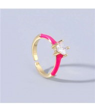 Rhinestone Inlaid Classic Pentagram Design Party Fashion Bling Style Open-end Costume Ring - Rose
