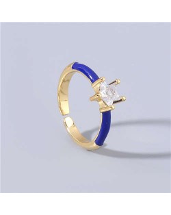 Rhinestone Inlaid Classic Pentagram Design Party Fashion Bling Style Open-end Costume Ring - Royal Blue