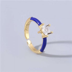 Rhinestone Inlaid Classic Pentagram Design Party Fashion Bling Style Open-end Costume Ring - Royal Blue