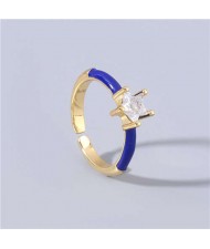 Rhinestone Inlaid Classic Pentagram Design Party Fashion Bling Style Open-end Costume Ring - Royal Blue