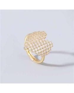 Heart Shape Shining Rhinestone Inlaid Korean Bling Fashion Women Costume Ring - White