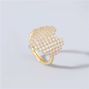 Heart Shape Shining Rhinestone Inlaid Korean Bling Fashion Women Costume Ring - White