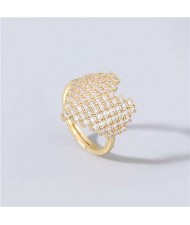 Heart Shape Shining Rhinestone Inlaid Korean Bling Fashion Women Costume Ring - White