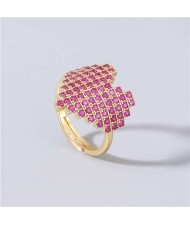 Heart Shape Shining Rhinestone Inlaid Korean Bling Fashion Women Costume Ring - Red