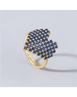 Heart Shape Shining Rhinestone Inlaid Korean Bling Fashion Women Costume Ring - Blue