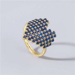 Heart Shape Shining Rhinestone Inlaid Korean Bling Fashion Women Costume Ring - Blue