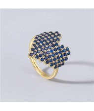 Heart Shape Shining Rhinestone Inlaid Korean Bling Fashion Women Costume Ring - Blue