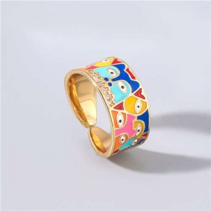 Adorable Cartoon Prints Unique Design Party Fashion Oil-spot Glazed Women Costume Ring - Colorful Red