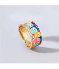 Adorable Cartoon Prints Unique Design Party Fashion Oil-spot Glazed Women Costume Ring - Colorful Red