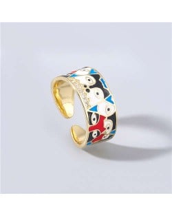 Adorable Cartoon Prints Unique Design Party Fashion Oil-spot Glazed Women Costume Ring - Colorful Blue