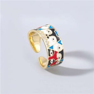 Adorable Cartoon Prints Unique Design Party Fashion Oil-spot Glazed Women Costume Ring - Colorful Blue