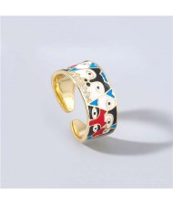 Adorable Cartoon Prints Unique Design Party Fashion Oil-spot Glazed Women Costume Ring - Colorful Blue