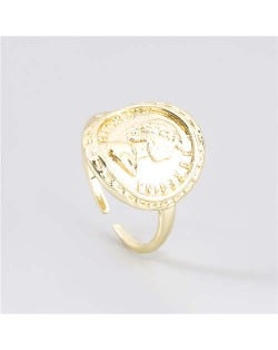 European Fashion Vintage Round Portrait Classic Design Party Women Golden Costume Ring