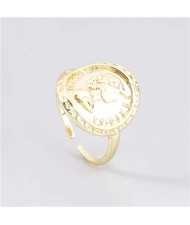 European Fashion Vintage Round Portrait Classic Design Party Women Golden Costume Ring