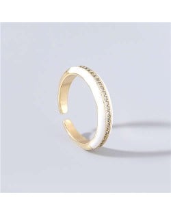 Wholesale Jewelry Candy Color Rhinestone Inlaid Design Women Open-end Costume Ring - White