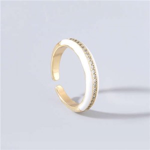 Wholesale Jewelry Candy Color Rhinestone Inlaid Design Women Open-end Costume Ring - White