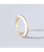 Wholesale Jewelry Candy Color Rhinestone Inlaid Design Women Open-end Costume Ring - White