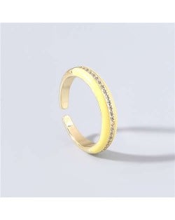 Wholesale Jewelry Candy Color Rhinestone Inlaid Design Women Open-end Costume Ring - Yellow