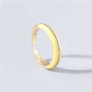 Wholesale Jewelry Candy Color Rhinestone Inlaid Design Women Open-end Costume Ring - Yellow