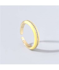 Wholesale Jewelry Candy Color Rhinestone Inlaid Design Women Open-end Costume Ring - Yellow
