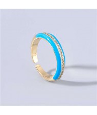 Wholesale Jewelry Candy Color Rhinestone Inlaid Design Women Open-end Costume Ring - Blue