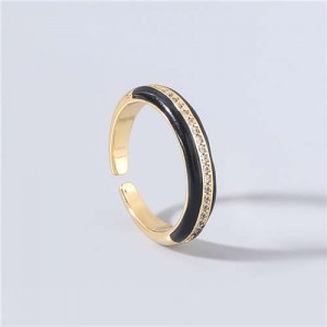 Wholesale Jewelry Candy Color Rhinestone Inlaid Design Women Open-end Costume Ring - Black
