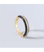 Wholesale Jewelry Candy Color Rhinestone Inlaid Design Women Open-end Costume Ring - Black
