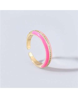 Wholesale Jewelry Candy Color Rhinestone Inlaid Design Women Open-end Costume Ring - Rose