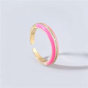 Wholesale Jewelry Candy Color Rhinestone Inlaid Design Women Open-end Costume Ring - Rose