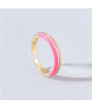 Wholesale Jewelry Candy Color Rhinestone Inlaid Design Women Open-end Costume Ring - Rose