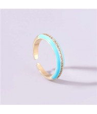 Wholesale Jewelry Candy Color Rhinestone Inlaid Design Women Open-end Costume Ring - Sky Blue