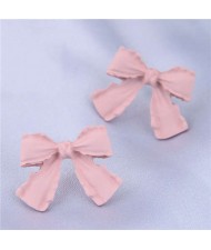Wholesale Jewelry Korean Fashion Sweet Bow-knot Office Lady Earrings - Pink