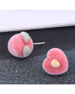 Korean Fashion Lovely Style Peach Heart Pink Asymmetric Women Wholesale Earrings