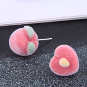 Korean Fashion Lovely Style Peach Heart Pink Asymmetric Women Wholesale Earrings