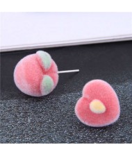Korean Fashion Lovely Style Peach Heart Pink Asymmetric Women Wholesale Earrings