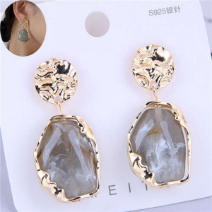 Bold Fashion Irregular Stone Design Women Wholesale Jewelry Costume Earrings - Gray