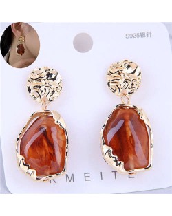 Bold Fashion Irregular Stone Design Women Wholesale Jewelry Costume Earrings - Brown