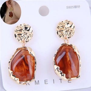 Bold Fashion Irregular Stone Design Women Wholesale Jewelry Costume Earrings - Brown