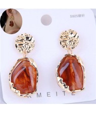 Bold Fashion Irregular Stone Design Women Wholesale Jewelry Costume Earrings - Brown