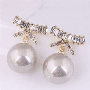 Korean Fashion Wholesale Jewelry Elegant Bow-knot with Pearl Pendant Rhinestone Earrings - Gray