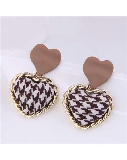 Classic Design Brown Checkered Heart Shape Pendant Wholesale Jewelry Women Earrings