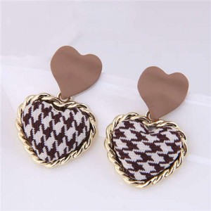Classic Design Brown Checkered Heart Shape Pendant Wholesale Jewelry Women Earrings