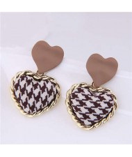 Classic Design Brown Checkered Heart Shape Pendant Wholesale Jewelry Women Earrings