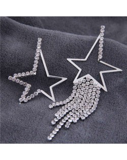 U.S. Bold Fashion Cubic Zirconia Inserted Hollow-out Five-pointed Star Asymmetric Wholesale Statement Earrings