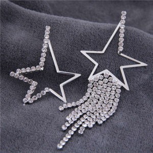 U.S. Bold Fashion Cubic Zirconia Inserted Hollow-out Five-pointed Star Asymmetric Wholesale Statement Earrings