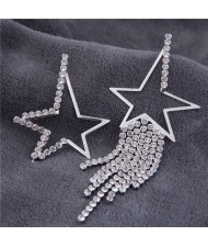 U.S. Bold Fashion Cubic Zirconia Inserted Hollow-out Five-pointed Star Asymmetric Wholesale Statement Earrings
