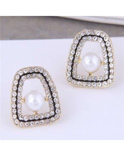 Glistening Rhinestone Surrounded Trapezoid Design Wholesale Fashion Earrings