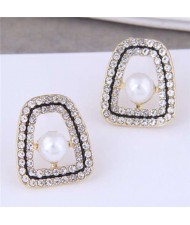 Glistening Rhinestone Surrounded Trapezoid Design Wholesale Fashion Earrings